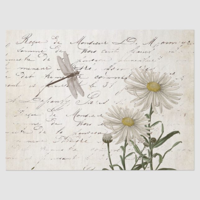 Französische Schrift Wildblume Libelle Gänseblümch Seidenpapier (Vorderseite)