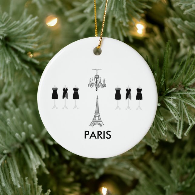 Französische Schwarz & Weiß Paris Themendekoration Keramikornament (Baum)
