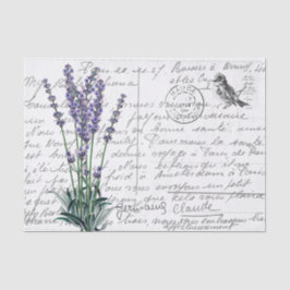 Französische Script-Lavendel Vintag Bird-Postkarte Seidenpapier