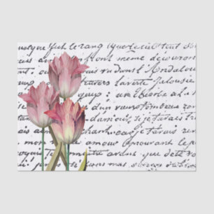 Französische Script Pink Tulip Blume Vintag Seidenpapier