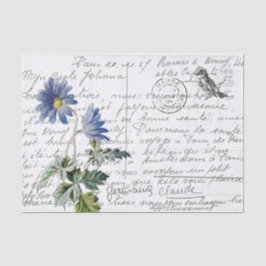 Französische Script Vintag Blue Blume Bird Postcar Seidenpapier