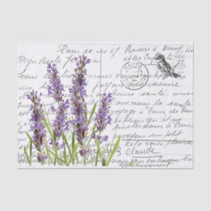 Französische Script Vintag Lavender Bird Postcard Seidenpapier