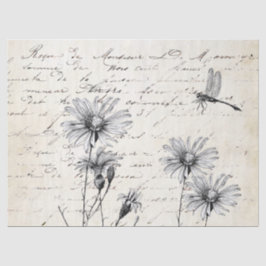 Französische Script-Wildblume Dragonfly Decoupage Seidenpapier