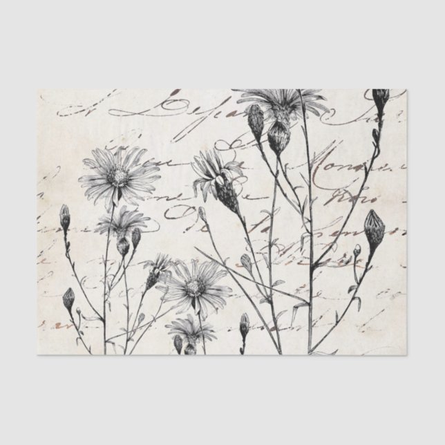 Französische Script-Wildblume Dragonfly Decoupage  Seidenpapier (Vorderseite)