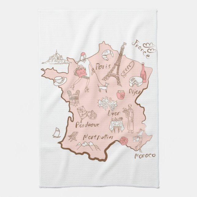 Französische Sehenswürdigkeit-Karte O Frankreich Geschirrtuch (Vertikal)