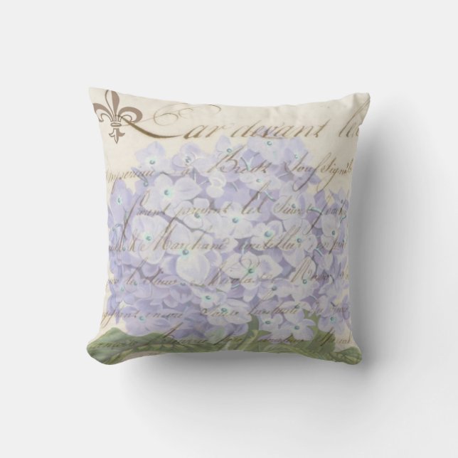 Französische Skript-Lavendelhydrangea-Markt-Art Kissen (Vorderseite)