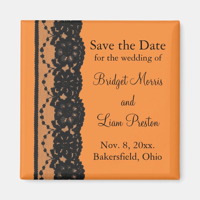 Französische Spitze Save-the-Date-Magnet (orange) Magnet (Vorne)