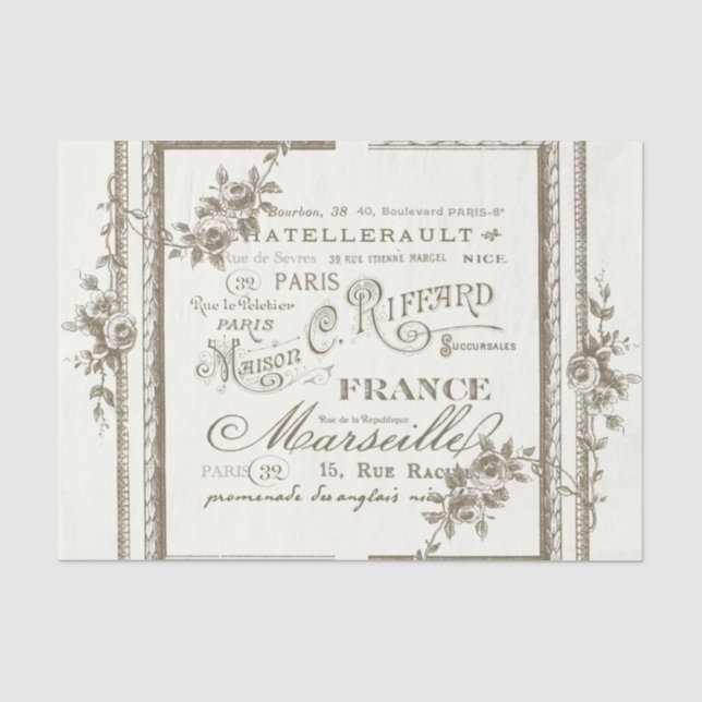 Französische Stadt heißt Blumenstrauß-Rose Vintag Seidenpapier (Vorderseite)