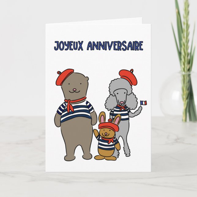 Französische Tierfreunde Joyeux Anniversaire Gebur Karte (Vorderseite)