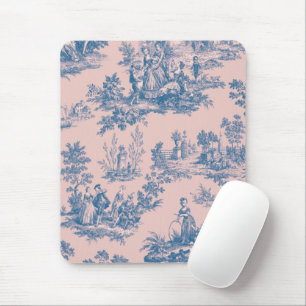 Französische Toile de Jouy blau und elegant rosa Mousepad