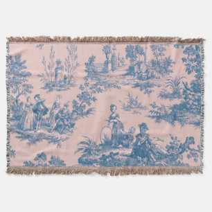 Französische Toile de Jouy blau und rosa elegant Decke