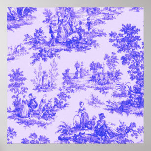 Französische Toile de Jouy blau-weiß elegant Poster