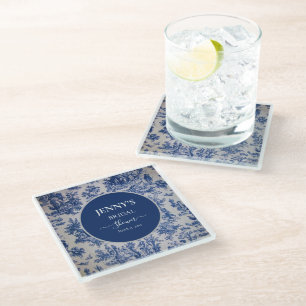 Französische Toile de Jouy Blau-Weiße Brautparty Glasuntersetzer