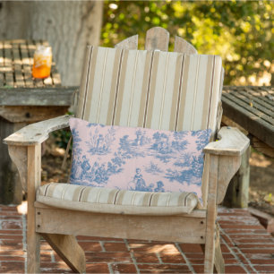 Französische Toile de jouy blauen und rosa Patio i Kissen Für Draußen