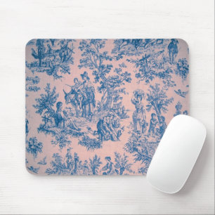 Französische Toile de Jouy in rosa und blau elegan Mousepad