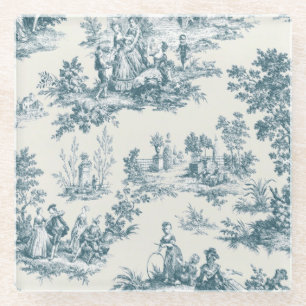 Französische Toile de Jouy in sagem Grün elegant Glasuntersetzer