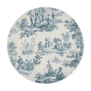 Französische Toile de Jouy sagegrün elegante Glas Schneidebrett