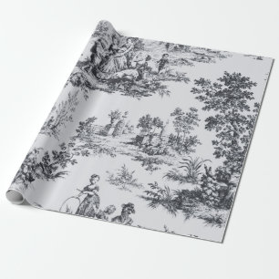Französische Toile de Jouy Schwarz-Weiß-Decoupage Geschenkpapier
