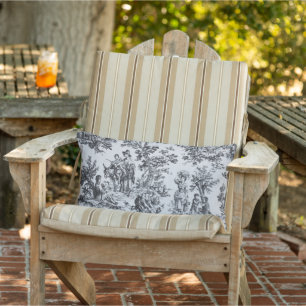 Französische Toile de jouy, schwarz-weiße Terrasse Kissen Für Draußen