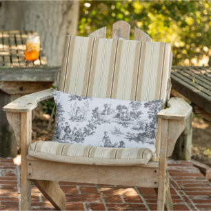 Französische Toile de jouy, schwarz-weiße Terrasse Kissen Für Draußen