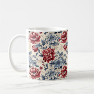 Französische Toile & Toile de Jouy blaue und rote  Kaffeetasse