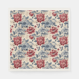 Französische Toile & Toile de Jouy blaue und rote  Serviette