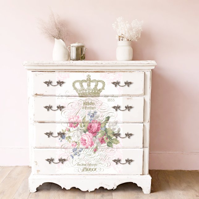 Französische Typografie mit Rose KronGold-Decoupag Seidenpapier (Von Creator hochgeladen)