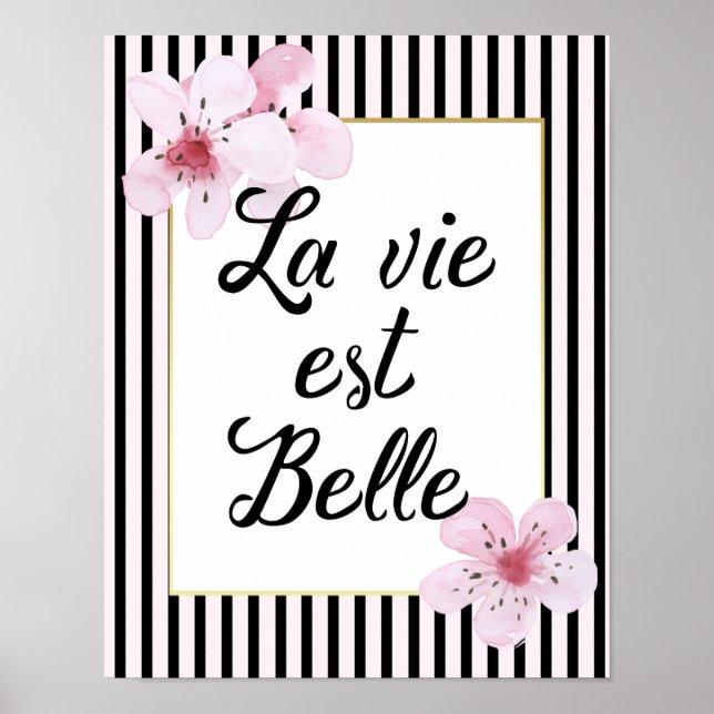Französische Typografie Schwarze und Rosa Streifen Poster (Vorne)