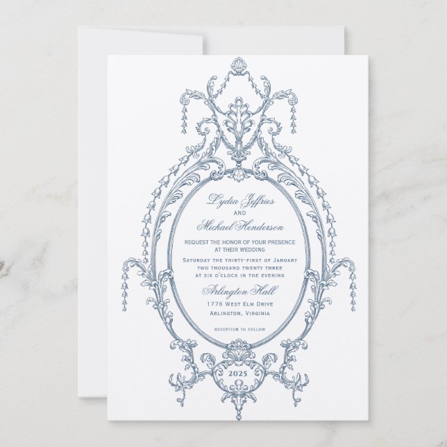 Französische Verzierte Barockhochzeit Einladung (Vorderseite)