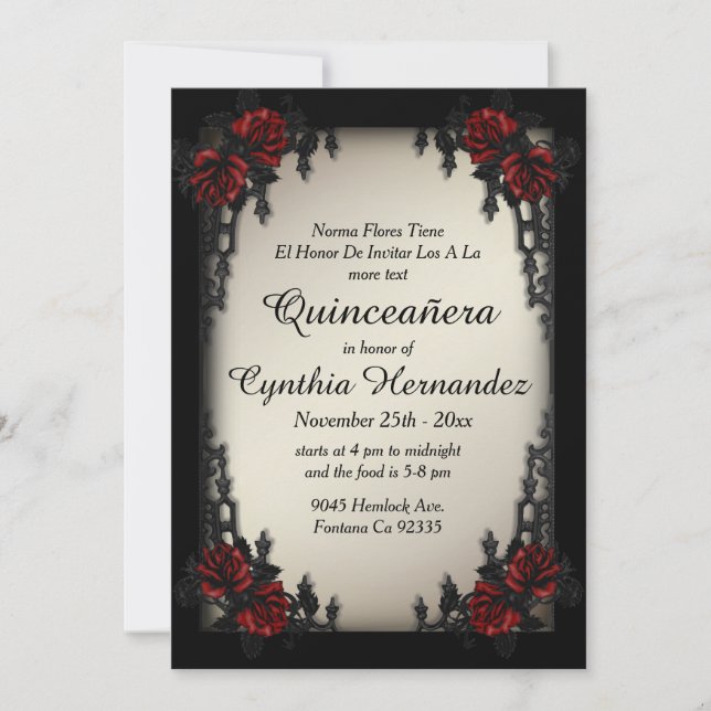 Französische Viertel Goth Antique Gold Quinceañera Einladung (Vorderseite)