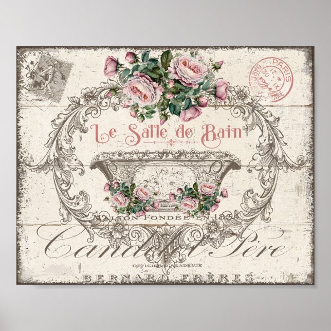 Französische Viktorianische Badewanne Cherubs Pink Poster (Vorne)