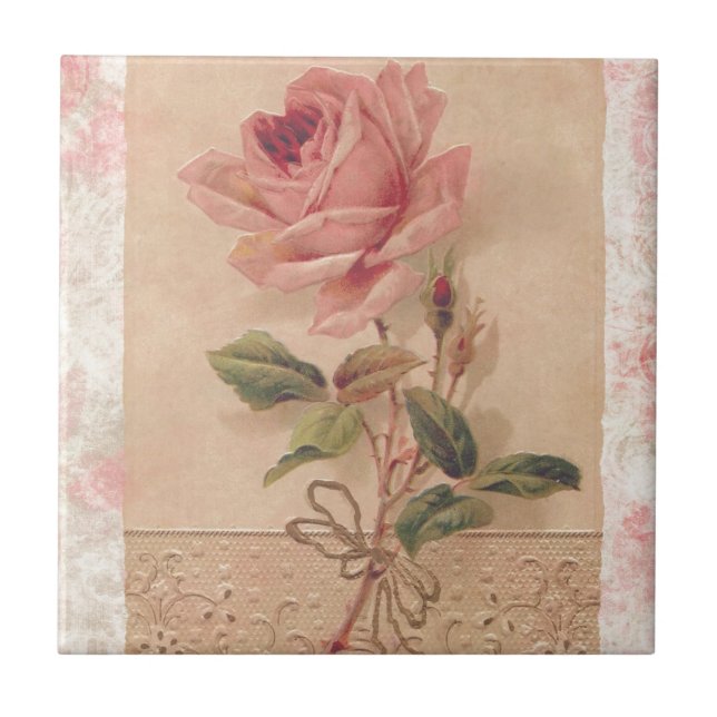 Französische viktorianische rosa Rose Fliese (Vorderseite)