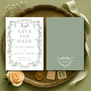 Französische viktorianische Salbeigrüne Hochzeit S Save The Date