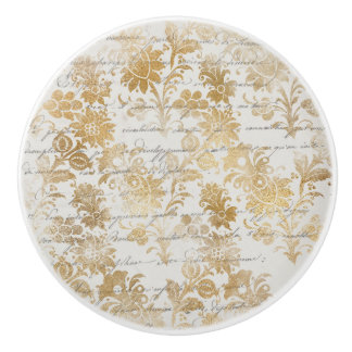 Französische Vintage-Goldblumen Keramikknauf