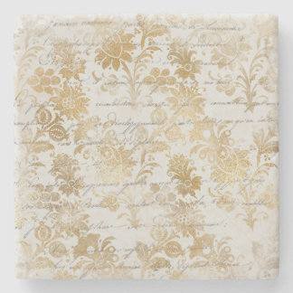 Französische Vintage-Goldblumen Steinuntersetzer