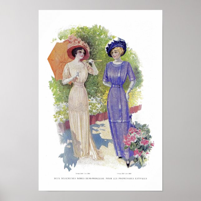 Französische Vintage Mode mit Lila Kleid Poster (Vorne)