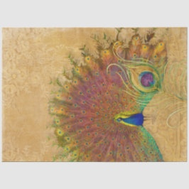 Französische Vintage Pfauenfederschaft Gold Floral Seidenpapier