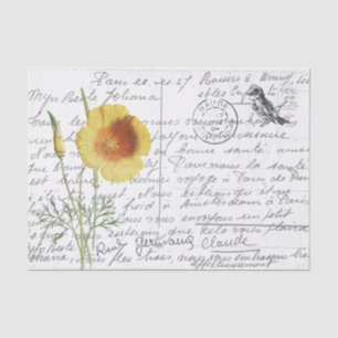 Französische Vintage-Postkarte mit gelber Mohnblum Seidenpapier