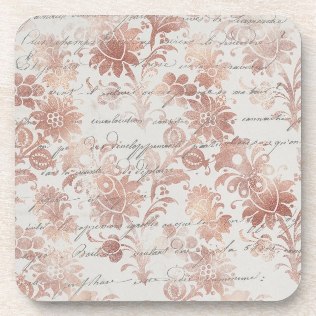 Französische Vintage Rose Gold Floral Getränkeuntersetzer (Vorderseite)