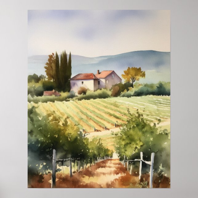 Französische Weinberge Landschaft Kunst, Dichtung  Poster (Vorne)