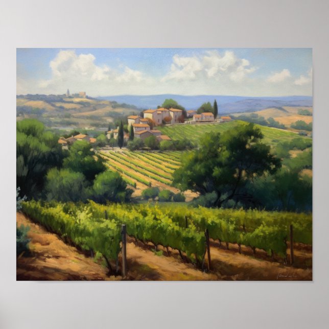 Französische Weinberge Landschaft Kunst, Dichtung  Poster (Vorne)
