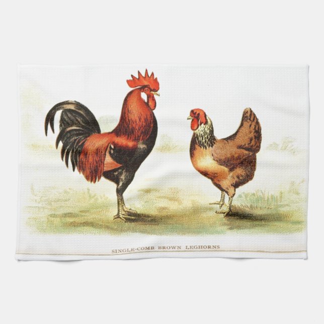 Französische Wohngestaltung - Rooster und Hen Geschirrtuch (Horizontal)