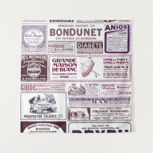 Französische Zeitungsanzeigen von 1910 Wandteppich
