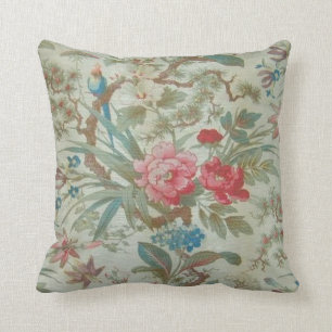 Französischer antiker Toile Vogel und Blumen Kissen