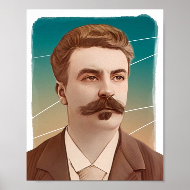 Französischer Autor Typ de Maupassant Illustration Poster (Vorne)