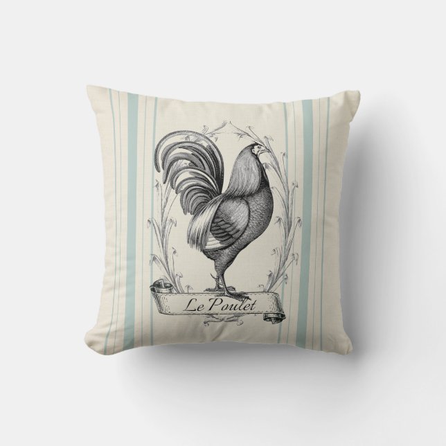 Französischer Bauernhof Rooster blaue Kornsack ges Kissen (Vorderseite)
