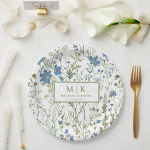 Französischer blauer floraler Hochzeitscocktail Pappteller