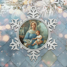 Französischer blauer Madonna-Schneeflocken-Ornamen