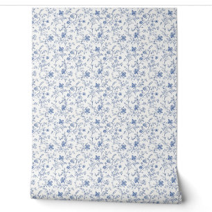 Französischer Blumenkohl Mini - blau und cremefarb Tapete