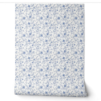 Französischer Blumenkohl Mini - blau und cremefarb Tapete
